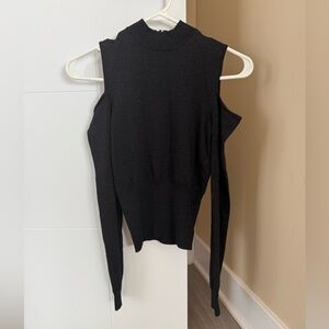 Bebe Black Off-Shoulder Knit Top – Size M – Zip Back